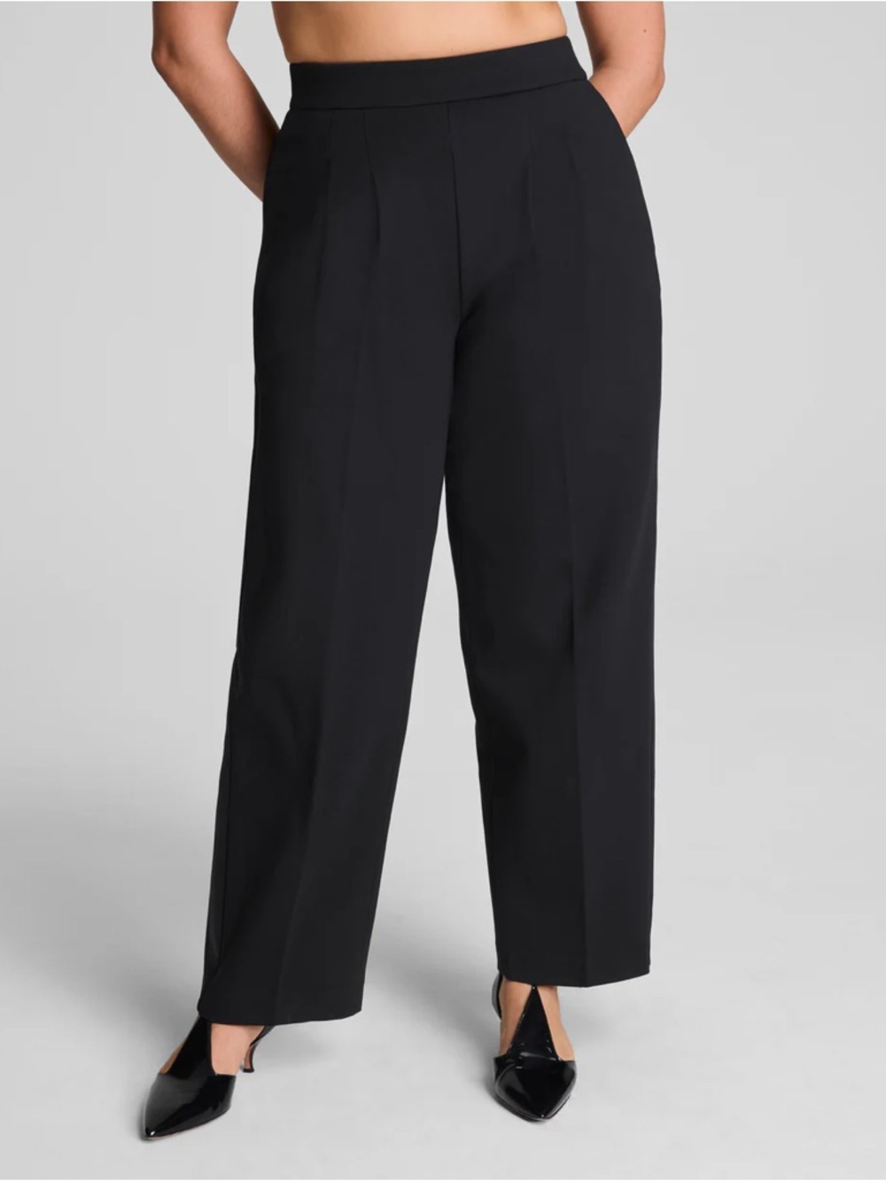 SPANX Ponte Pleated Barrel Leg Trouser with Tuxedo Stripe Black Pants NWT - Picture 4 of 11